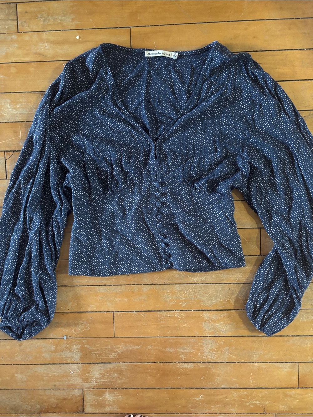 EUC Abercrombie & Fitch Navy Blue Polka Dot Blouse